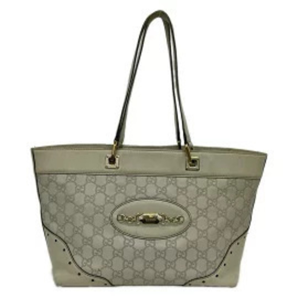 Gucci Guccissima Top Handle Bag Leather Ivory White Gray